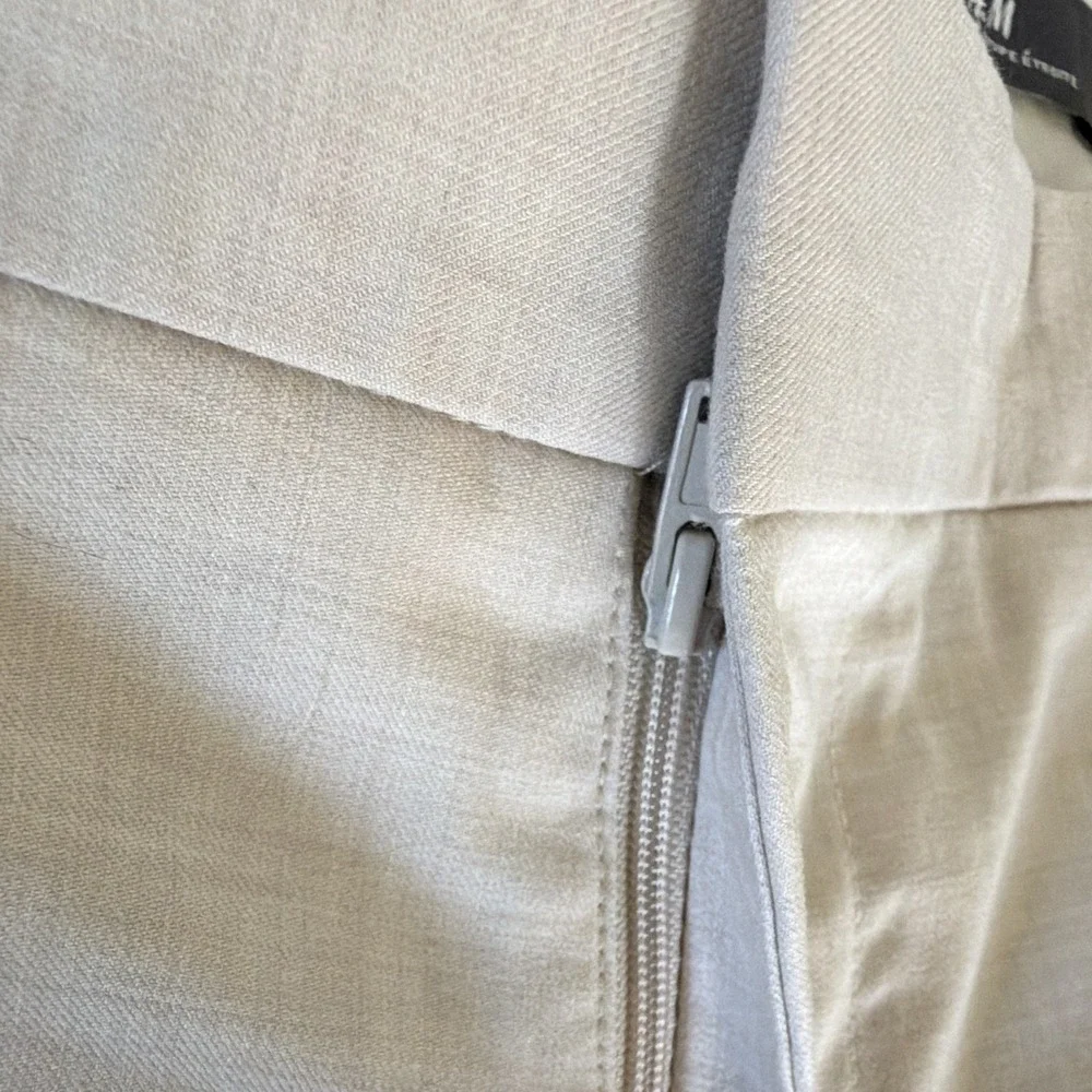 H&M Men's 38x31 Beige Linen Slim Fit Flat Front Straight Leg Dress Pants